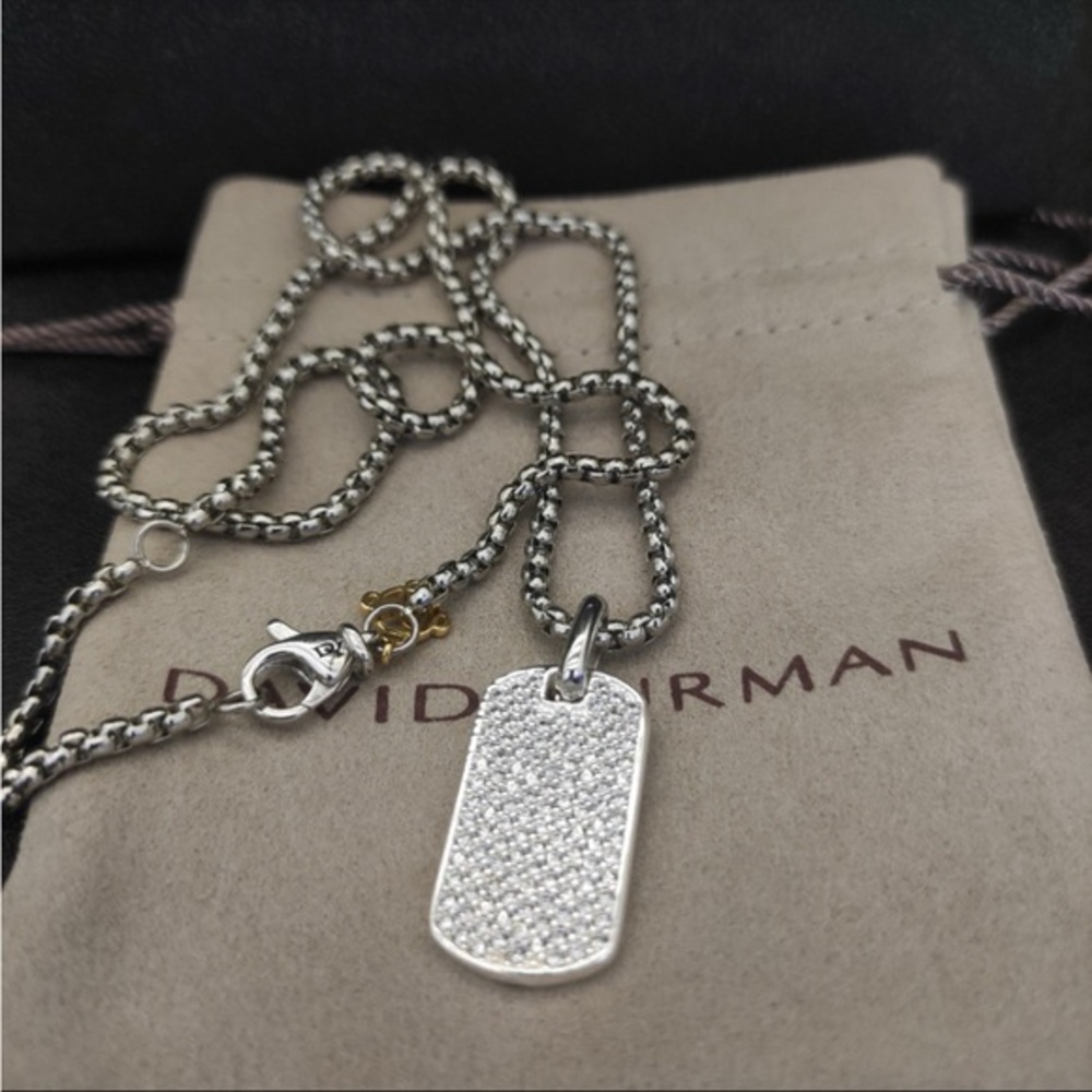 ✨ Authentic David Yurman Silver Pave Dog Tag Pendant Necklace ✨